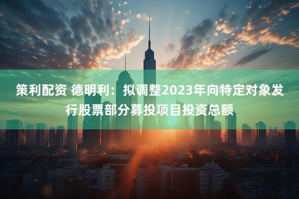 策利配资 德明利：拟调整2023年向特定对象发行股票部分募投项目投资总额