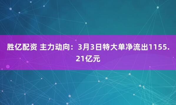 胜亿配资 主力动向：3月3日特大单净流出1155.21亿元